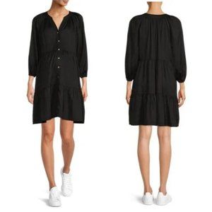 NWT Tiered Button-Front 3/4 Sleeve Black Shirt Dress Destination Maternity Sz S